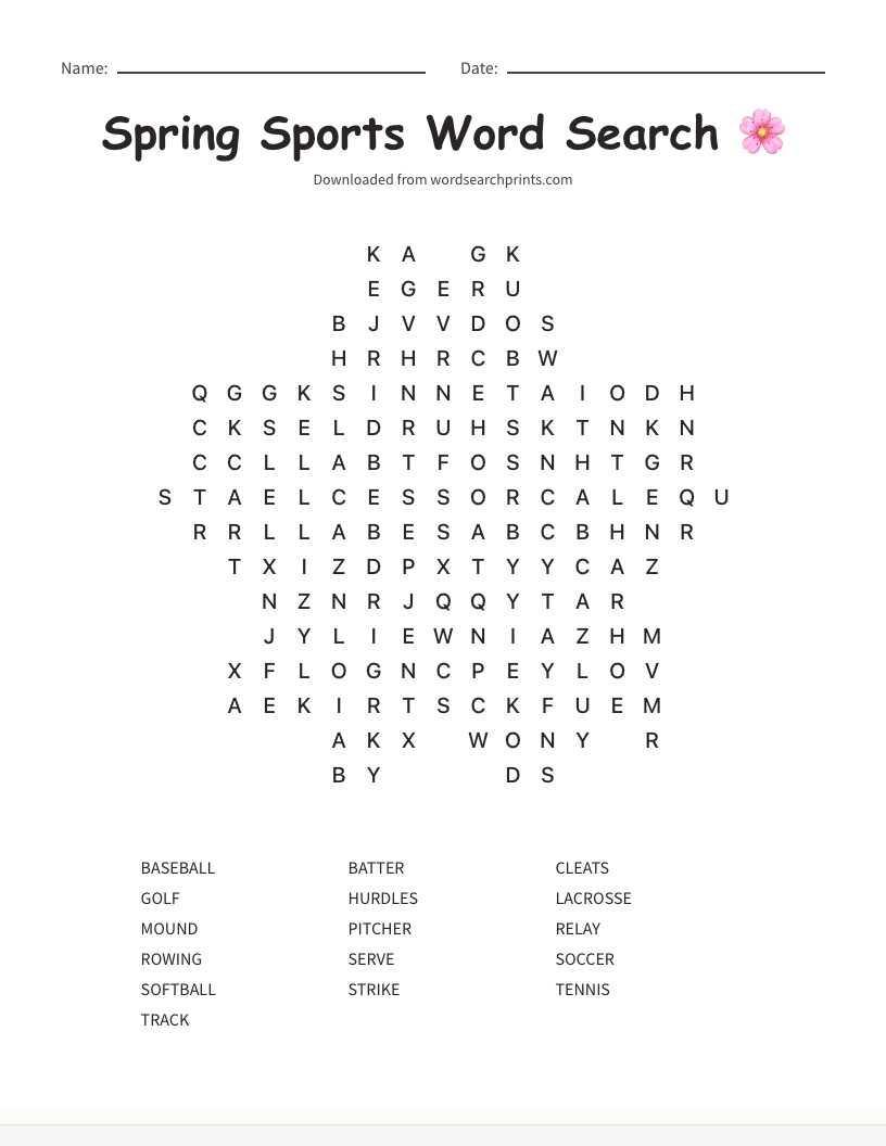 Spring Sports Word Search