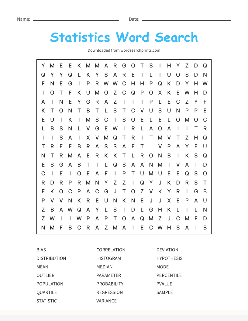 Statistics Word Search