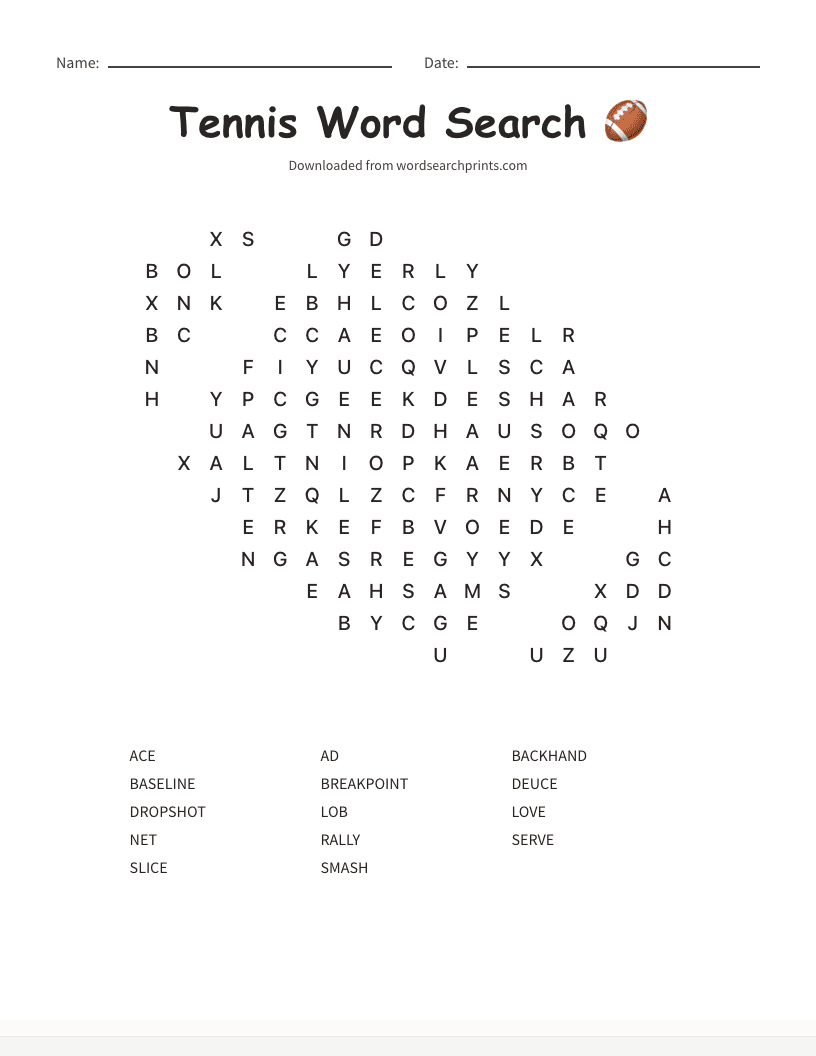 Tennis Word Search