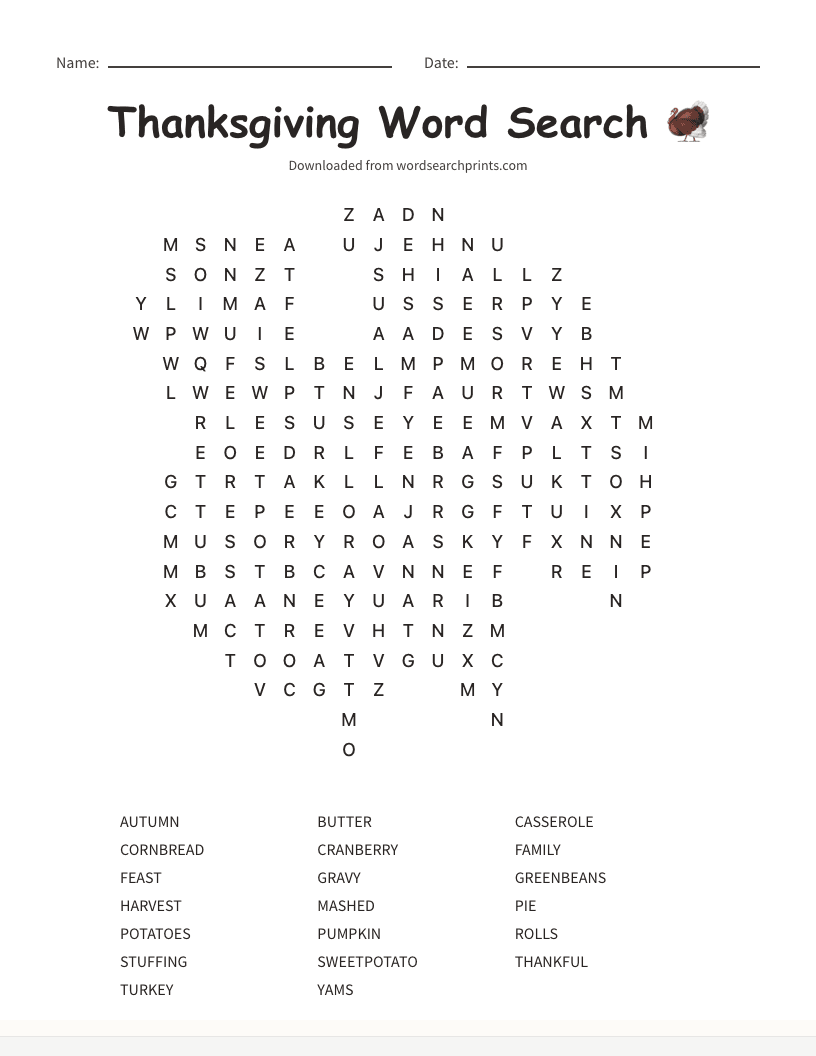 Thanksgiving Word Search