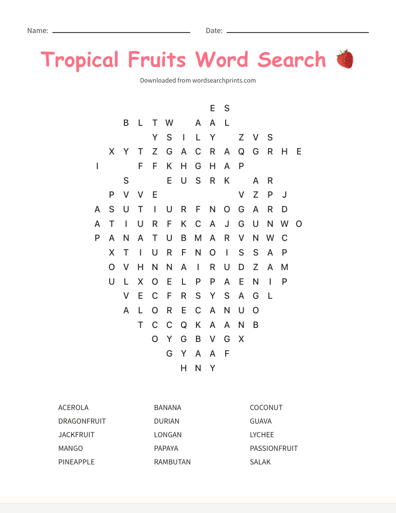 Tropical Fruits Word Search