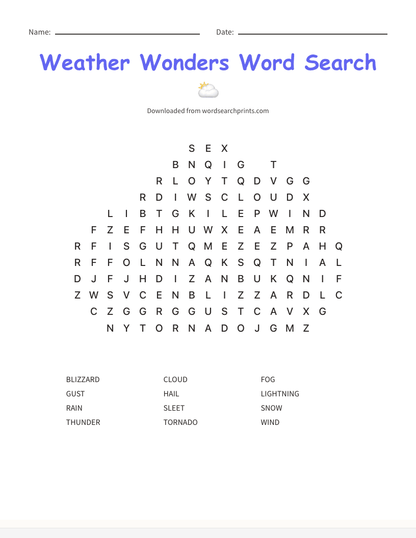 Weather Wonders Word Search