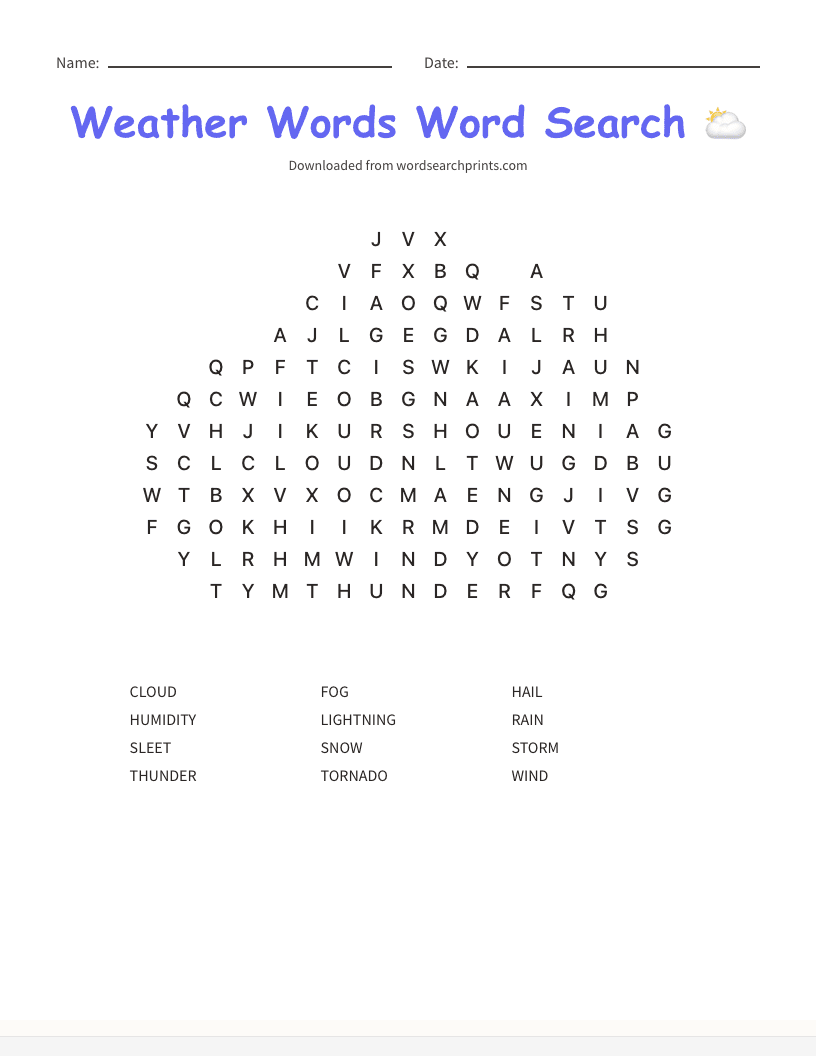 Weather Words Word Search