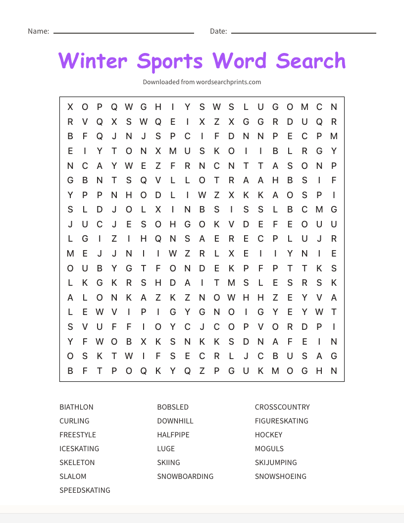 Winter Sports Word Search