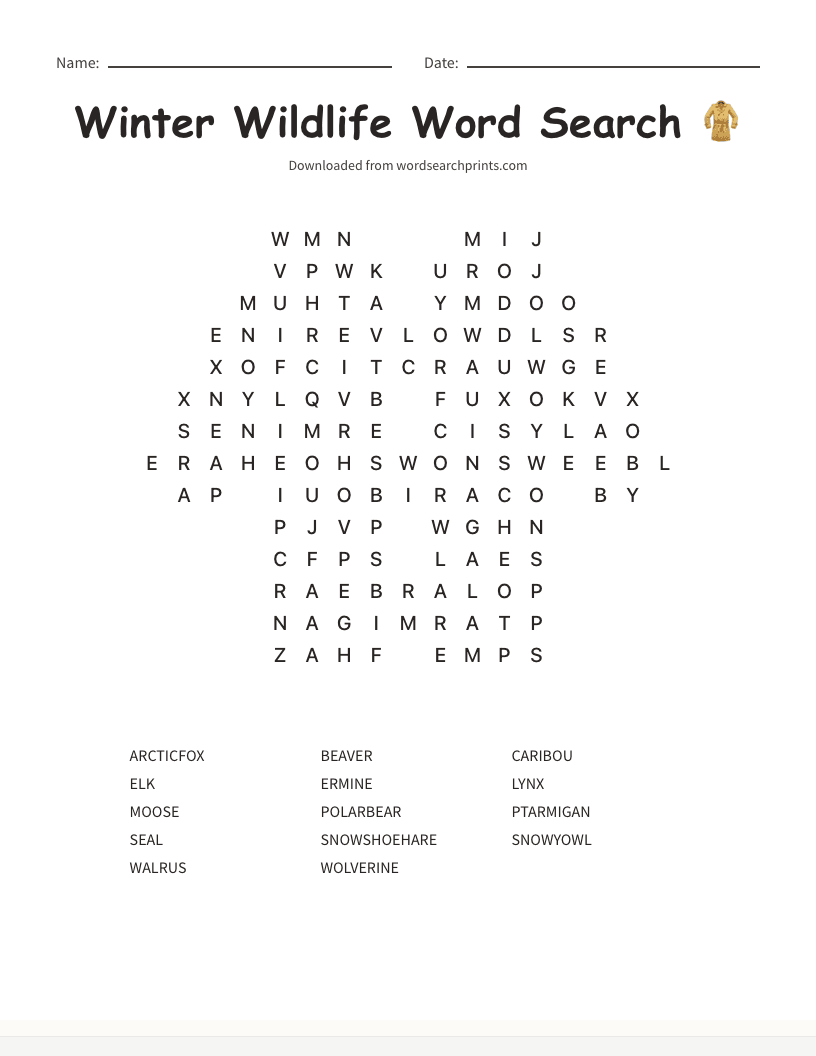 Winter Wildlife Word Search