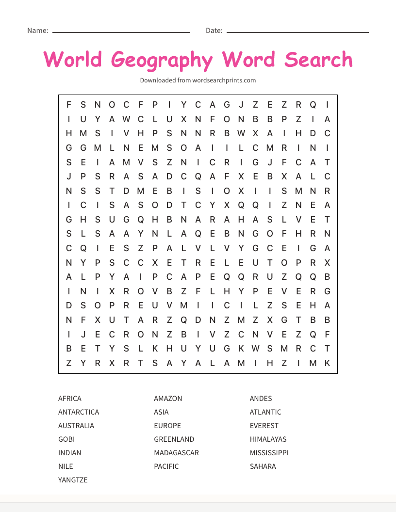 World Geography Word Search