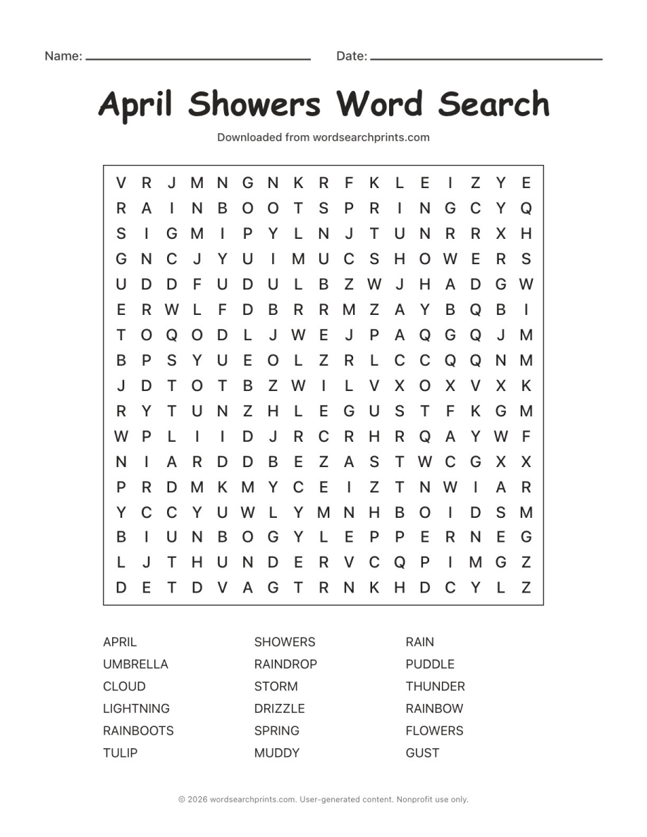 April Showers Word Search