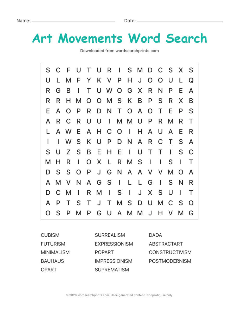 Art Movements Word Search