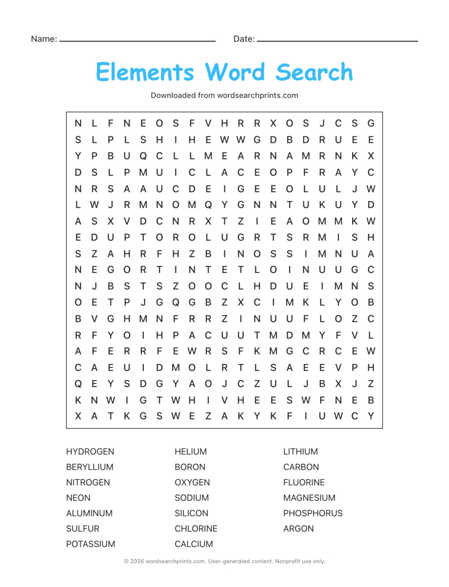 Elements Word Search