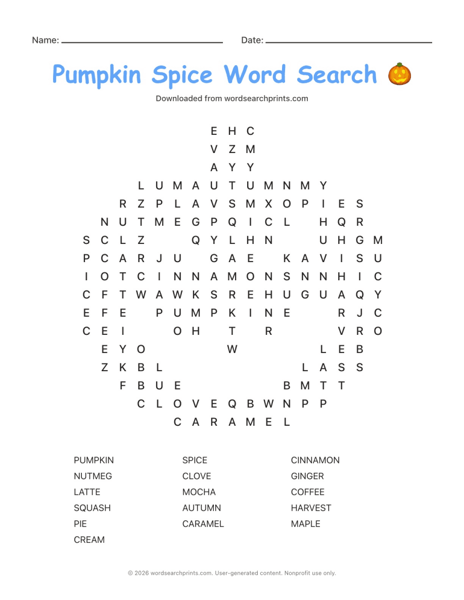 Pumpkin Spice Word Search